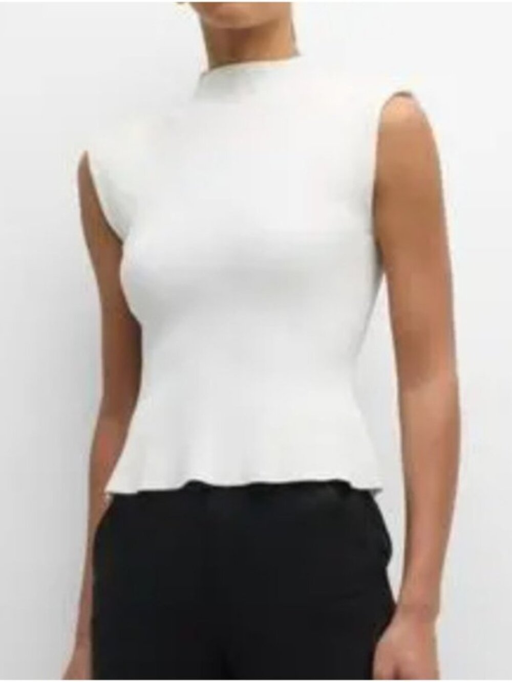 Veronica Beard Cio Ribbed Mock Neck Top L Off White Shoulder Pads Designer $328